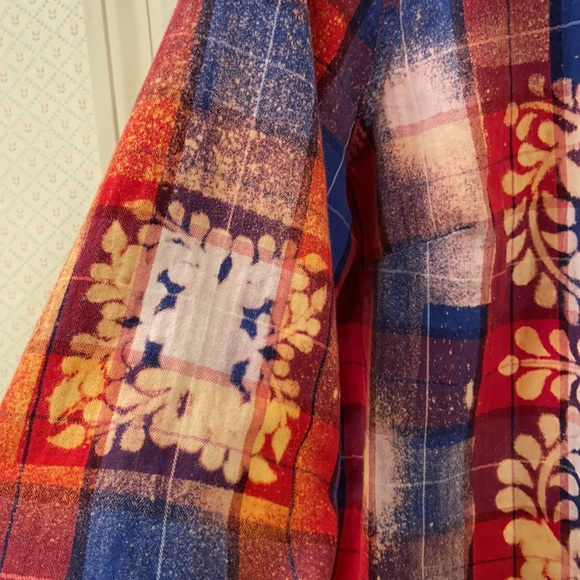 Bleach Splatter Merona Plaid Shirt Custom Up cycled Red Blue, WM SZ XXL Awesome - Picture 7 of 15